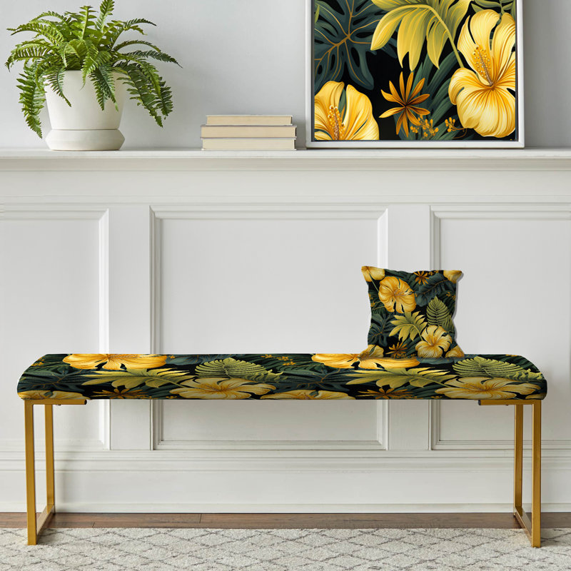Monstera Magic Tropical Pattern - Tropical Upholstered Gold Bench