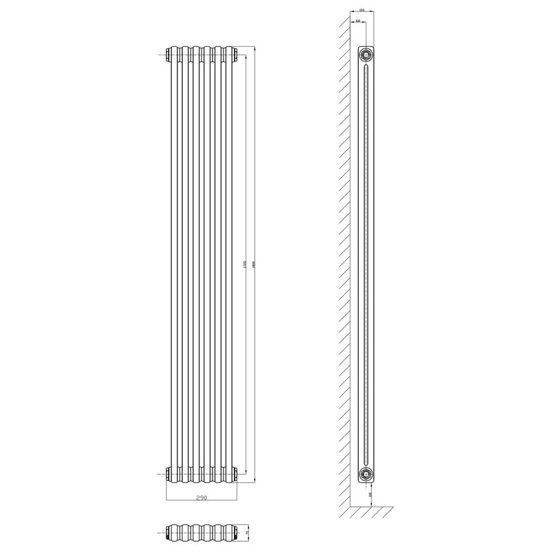 Uxbridge Vertical Traditional Colosseum Radiator, 1800mm H x 290mm W x 100mm D, Anthracite