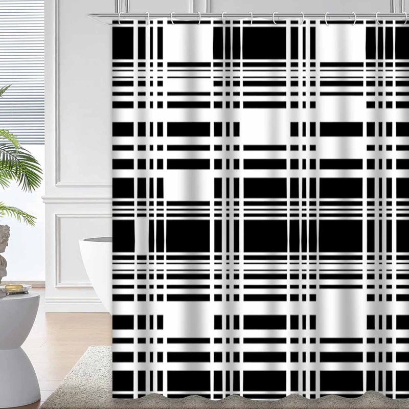 Rideau de douche abstrait à rayures noires et blanches avec 12 crochets, L 72 po x l 72 po