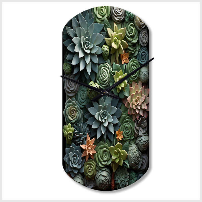 Green Succulents Natures Sculptures - Horloge murale asymétrique traditionnelle, Grand