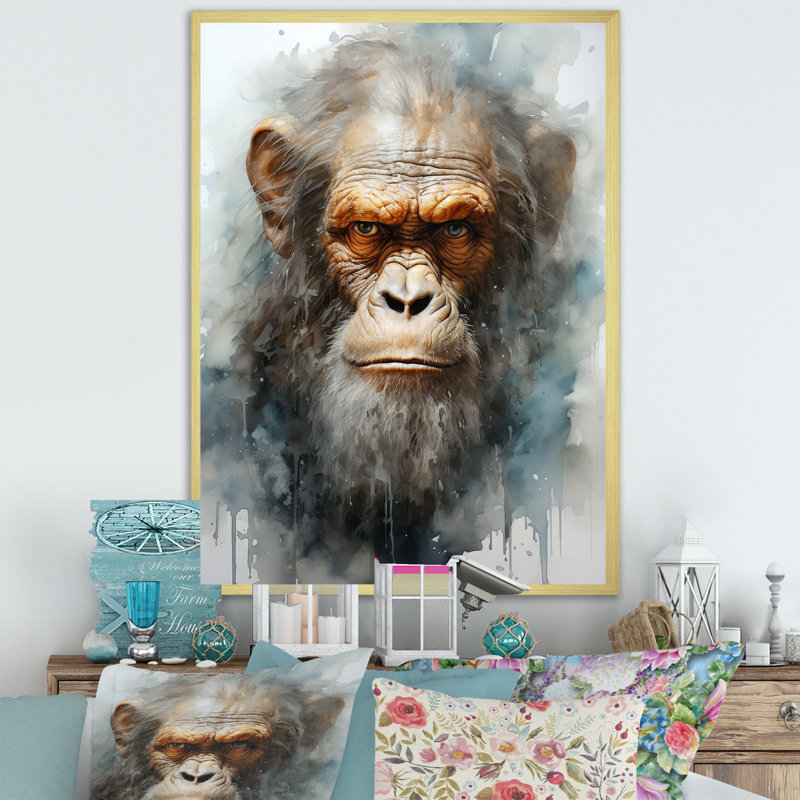 Portrait de singes, présence éthérée, Cadre doré simple, H 40 po x l 30 po x P 1,5 po