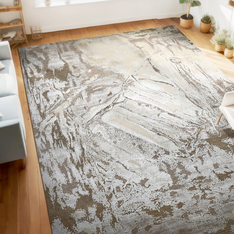 Tapis ivoire et chameau noué à la main de haute qualité, Rectangle de 5 pi x 8 pi