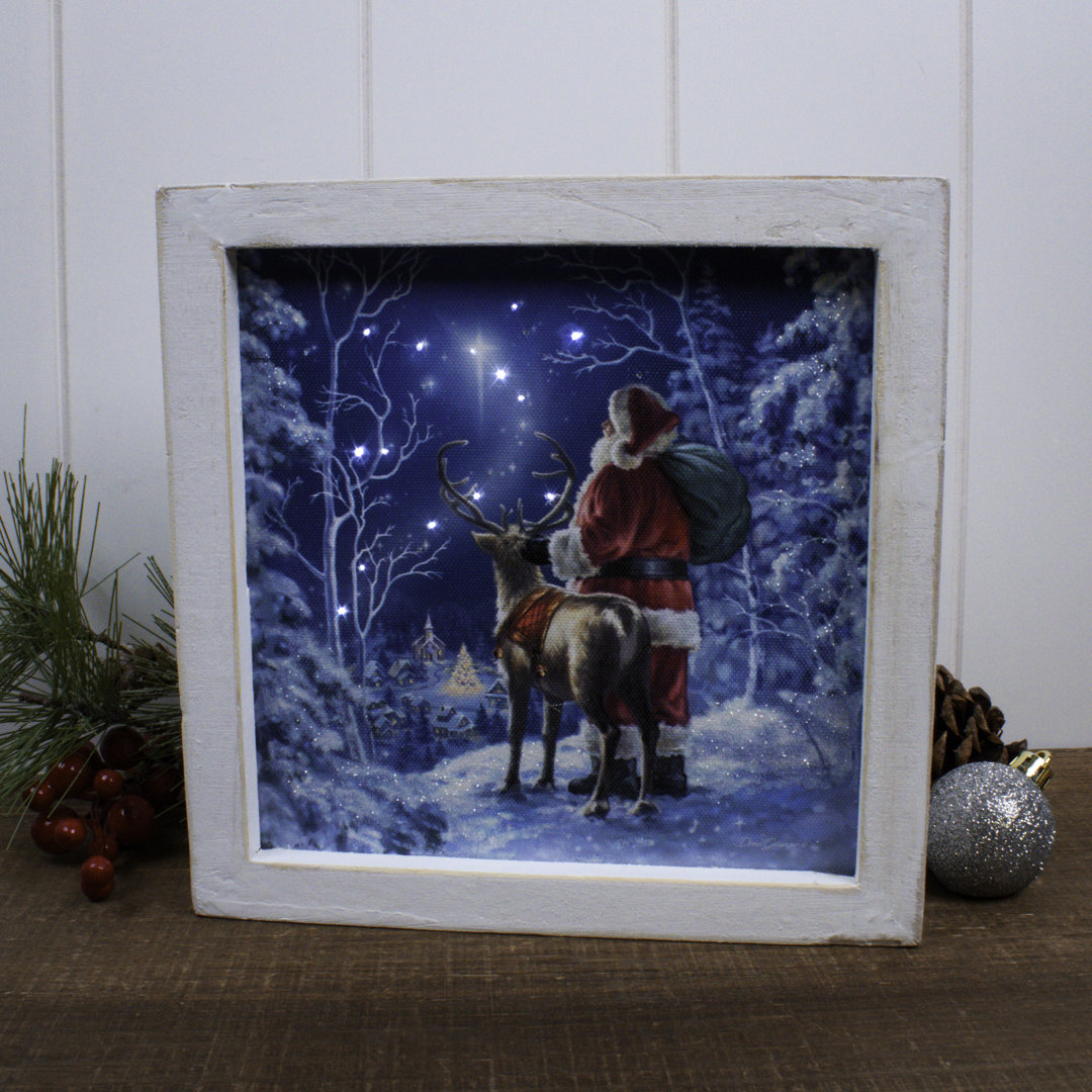 Starry Night Santa 8x8 Lighted Shadow Box Glow Decor