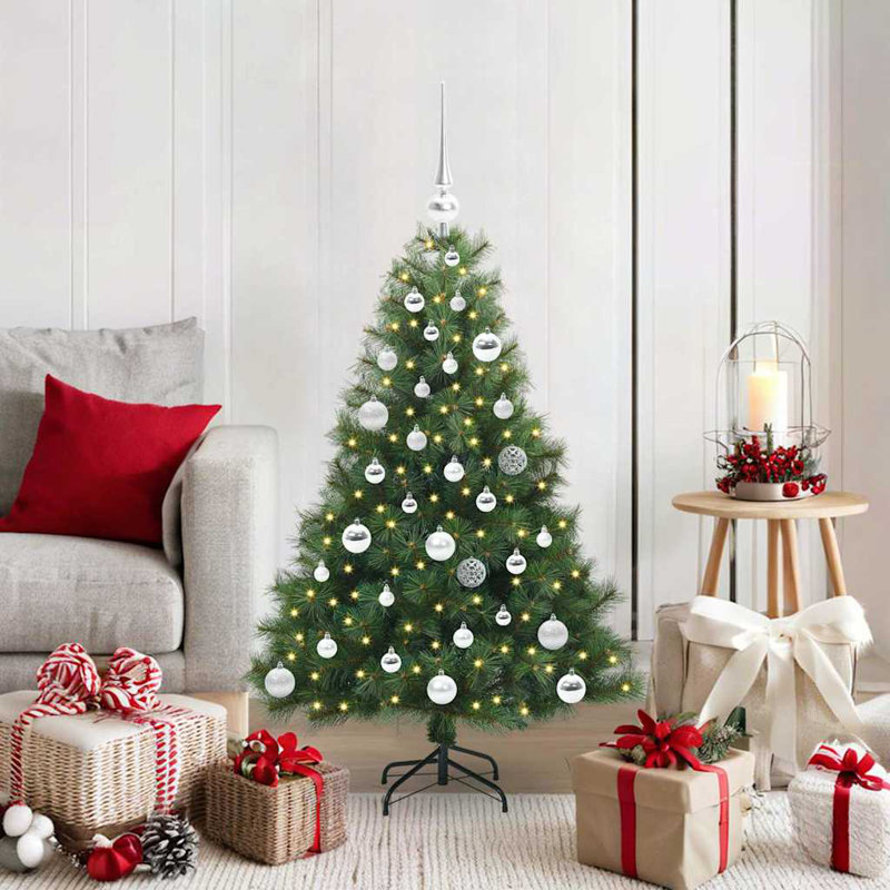  Artificial Christmas Tree with 150 LEDs Green PE and PVC, Silver, 3.94' H