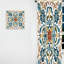 Rideaux occultants abstraits - carreaux de style méditerranéen en bleu rétro VI - 1-112761519