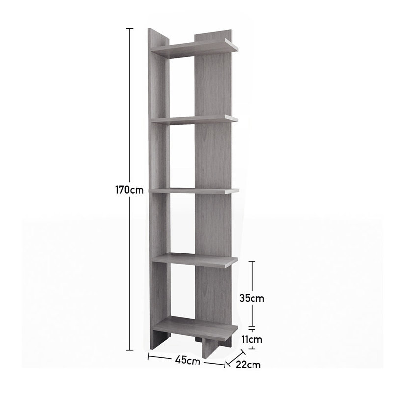 Regin 170cm H Tiered Corner Bookcase, Gray