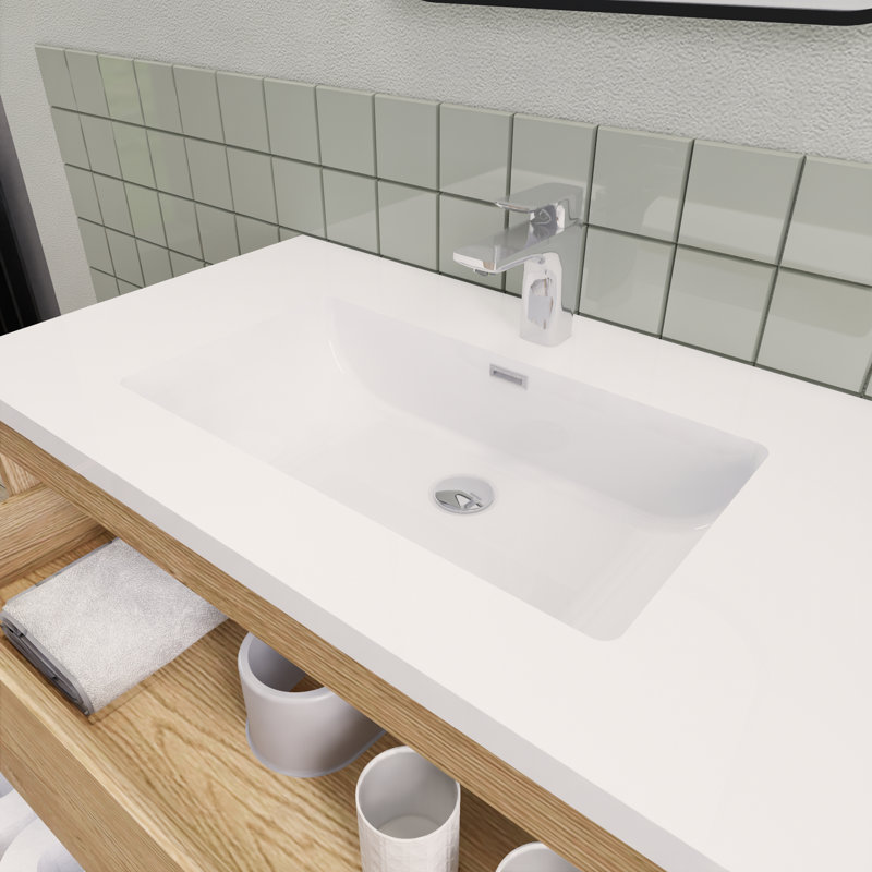 Meuble-lavabo flottant simple 36 po Alcester Ivy Bronx, Chêne d'Angleterre