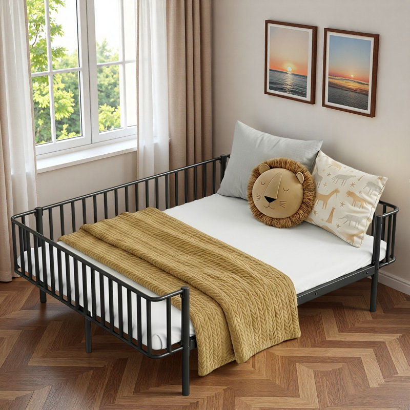 Metal Daybed With Reinforced Slat Support And Sturdy Metal Construction, Full/Double, Black