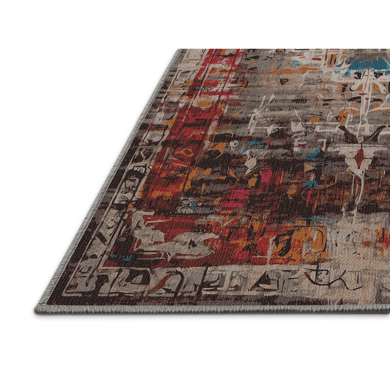 Machine Washable Brown Area Rug, Round 6'