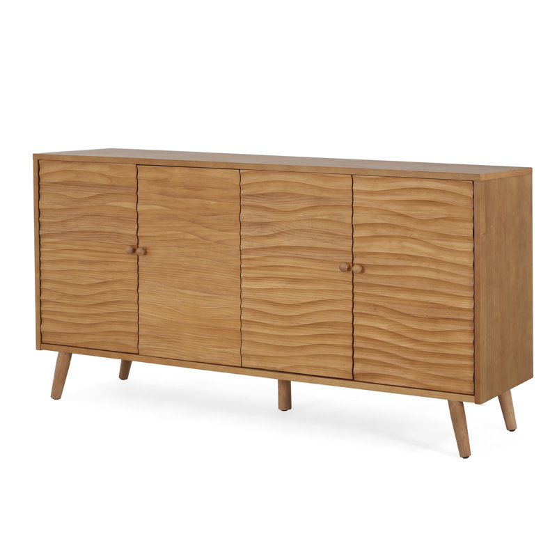 Frankie Mid-Century Modern Wood Sideboard With Wavy Textured Doors And Adjustable Shelves