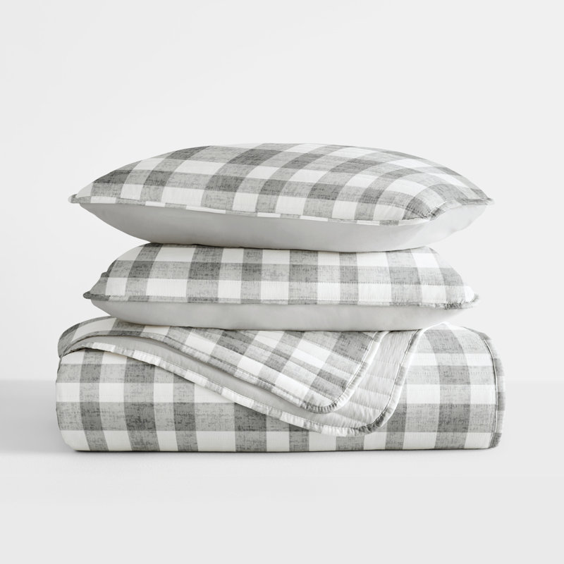 Gray Twin Reversible Microfiber Quilt Set with Down Alternative