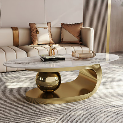 Modern Luxury Metallic Oval Coffee Table