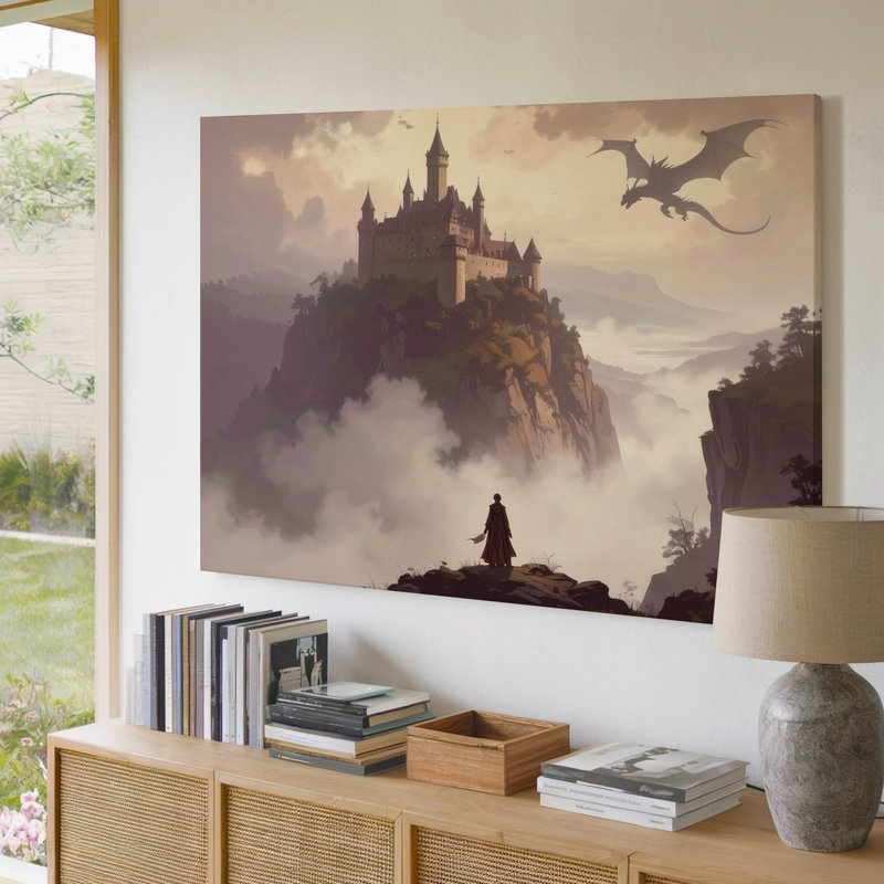 Art mural sur toile Misty Cliff Castle, H 9 po x l 12 po