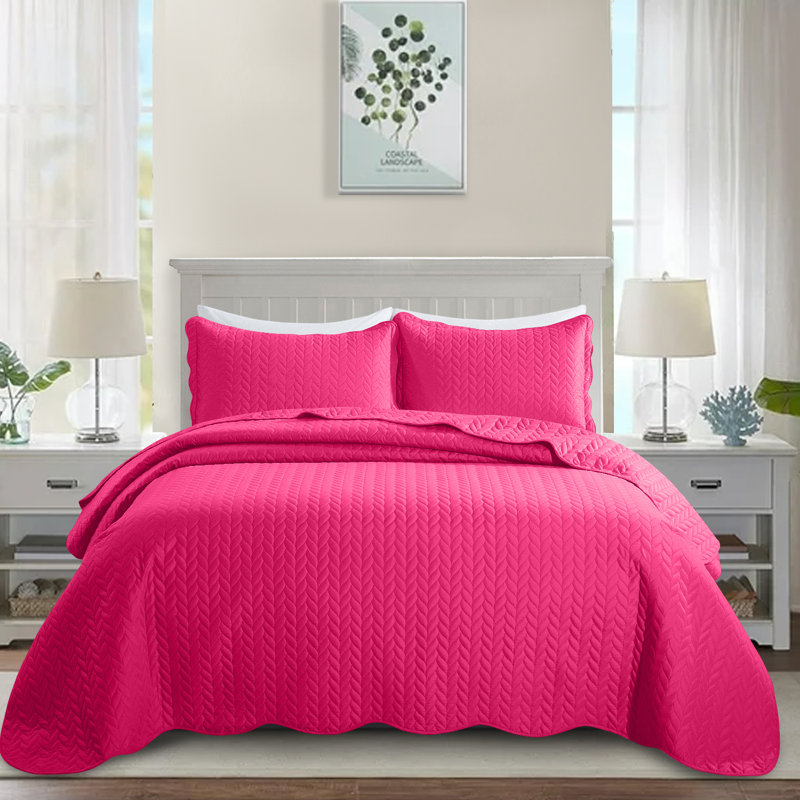 Ensemble de couvre-lit en microfibre , Couvre-lit simple et 1 taie décorative, Rose