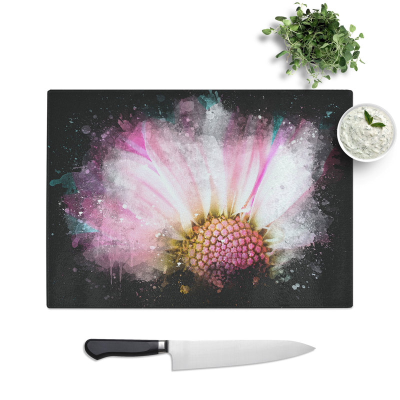 Tempered Glass Pink Daisy Flower Chopping Board, 20 cm x 28.5 cm