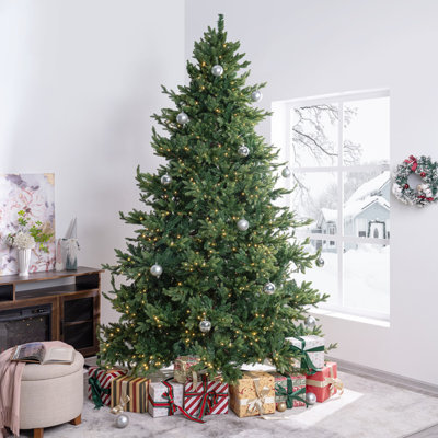 Traditional Christmas Tree with Lights, Tree Prelit with Metal Stand