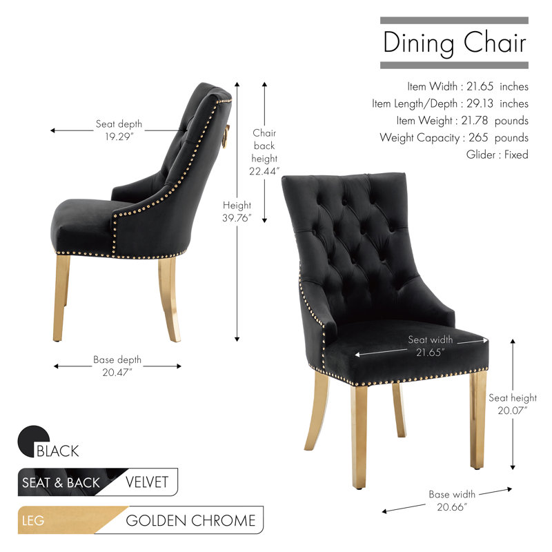 Dillmon Tufted Velvet Dining Chair with Gold Chrome Legs, Black Velvet