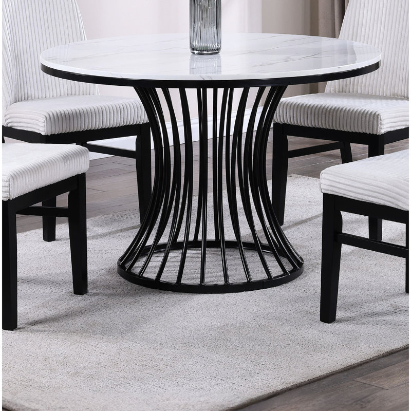 Table tendance en faux marbre noir et blanc, ronde avec base en forme de cage, base de salle à manger de style moderne