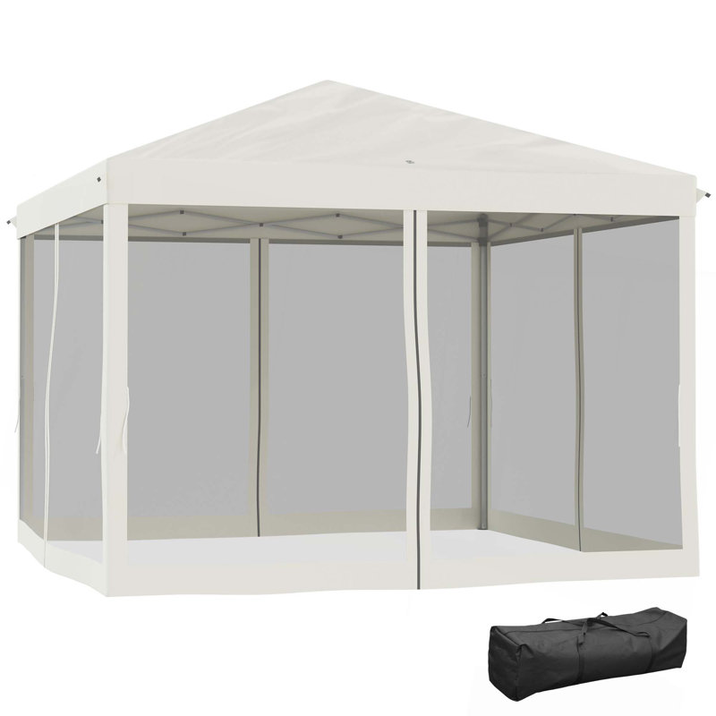 Outsunny 10' x 10' Pop Up Canopy Tent with Netting, Instant Gazebo, Ez up Screen House Room with Carry Bag, Height Adjustable, for Outdoor, Garden, Patio