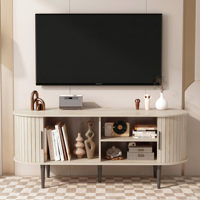 Meuble télé avec porte coulissante Natural, Naturel
