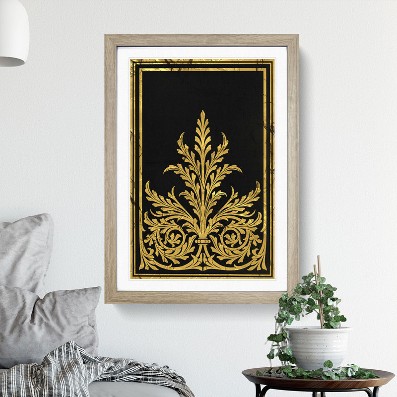 Golden Foil Relief - Picture Frame Graphic Art, 90cm H x 65cm W x 2cm D, Oak Framed