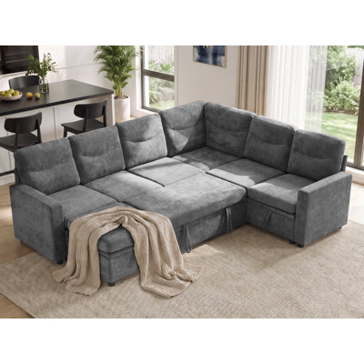 Canapé-lit modulaire avec rangement et pouf, canapé-lit 7 places avec lit gigogne, chenille moderne