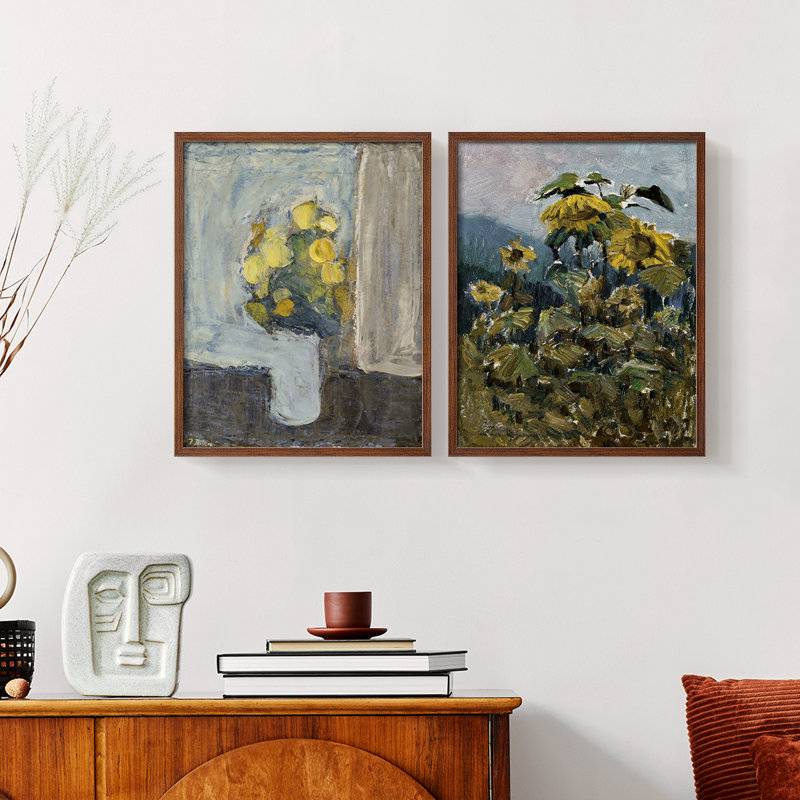 Vintage Floral XXXIV - Impression Giclée sur cadre - ensemble de 2, H 23 po x l 58 po, Noyer
