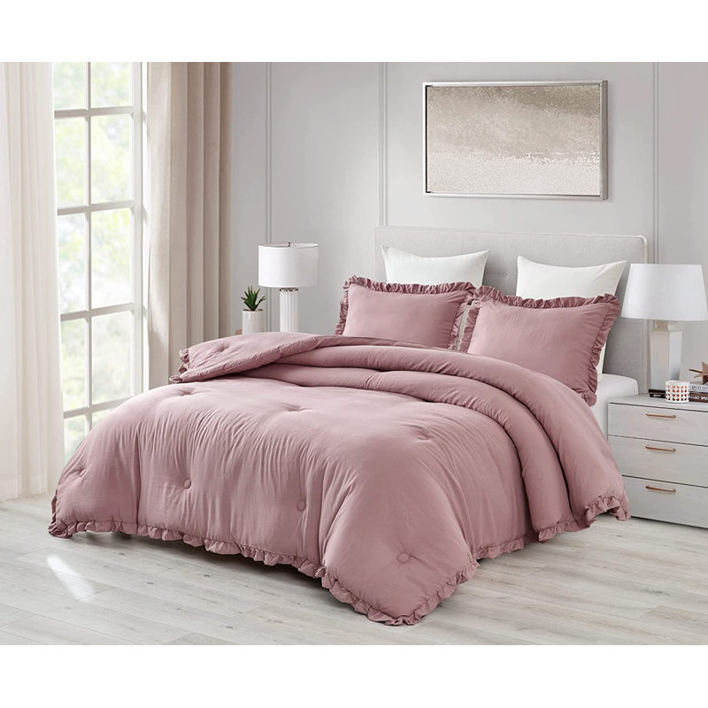 Nora Washed Microfiber Ruffled Comforter Set, Mustard, Twin Comforter + 1 Standard Sham