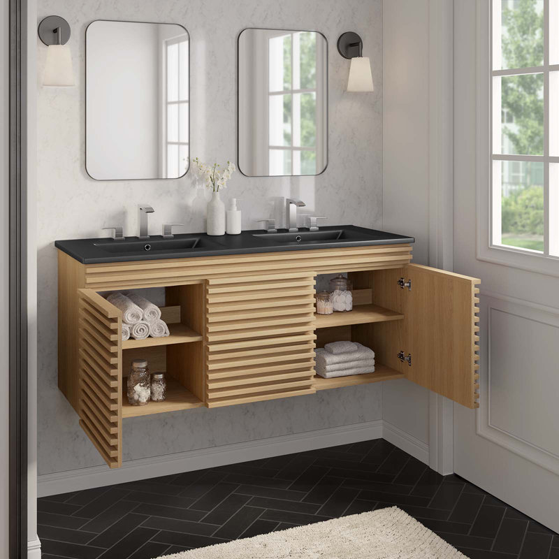 Meuble-lavabo mural 48 po Modway Render, Noir, Chêne