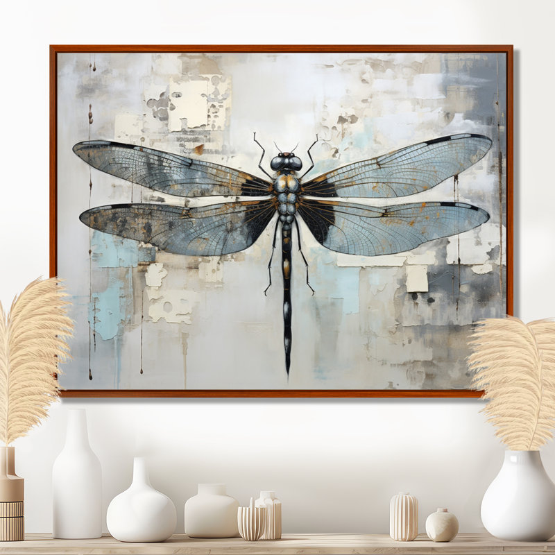 Dragonfly Delight IV - Libellule, art mural, H 34 po x l 44 po x P 1,5 po, Cadre flottant brun
