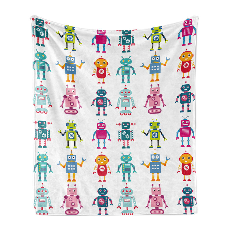 Ambesonne Cartoon Fleece Throw Blanket Robot Multicolor, 50" W x 70" L
