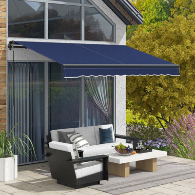 Auvent rétractable de 10 pi x 8 pi, abri de patio avec fonction manuelle. Matériau protégé de 280 g / m², fabrication en aluminium robuste. Bleu pour terrasse, balcon, construction de cour.