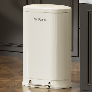 Metal Kitchen Trash Can with Lid, 30L / 7.9gal Commercial Step Waste Basket for Bathroom, Medium Office Garbage Pail with Stainless Steel Foot Pedal for Near Desk, Bedroom, Rv, White