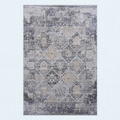Area Rug Synthetic Fiber Stain Resistant Non-Shedding Traditional Grey Blue Large 8' x 10'