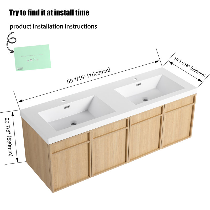 Meuble-lavabo double 60 po avec comptoir en résine