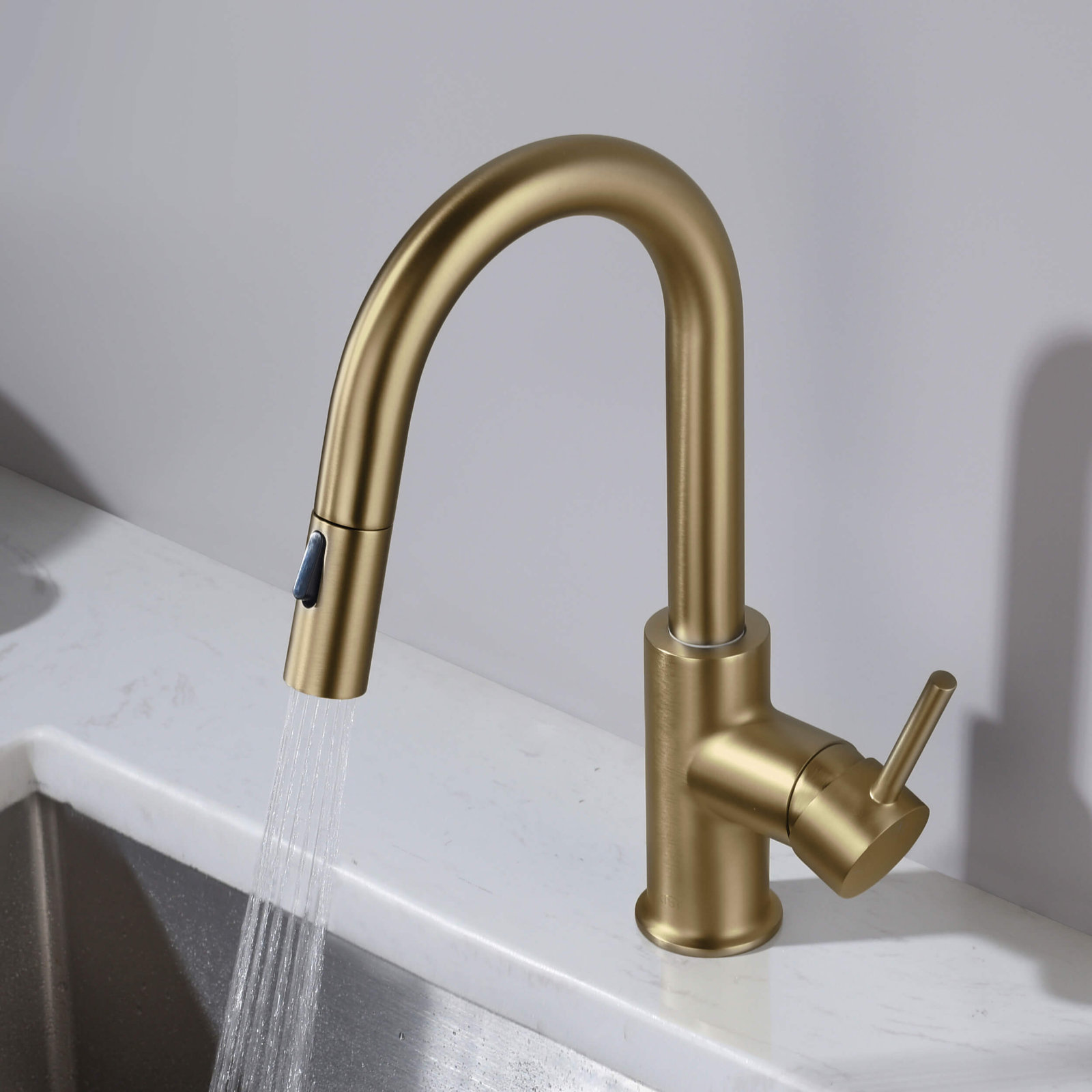 Luxe Pull-Down Kitchen Faucet with Accessories, Brushed Brass