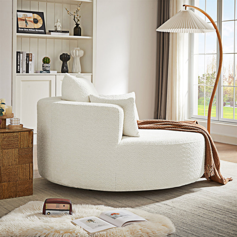 Chaise pivotante ronde avec coussins amovibles, Beige