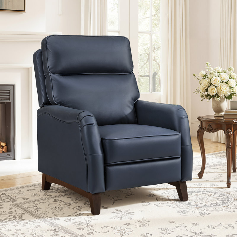 Fauteuil inclinable traditionnel surdimensionné en cuir véritable, Marine