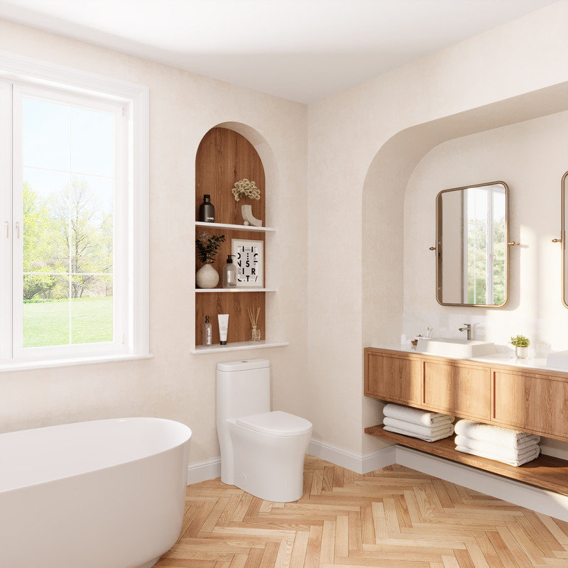 Toilette moderne une pièce, toilette à double chasse entièrement jupe et toilette à jupe double (siège inclus)