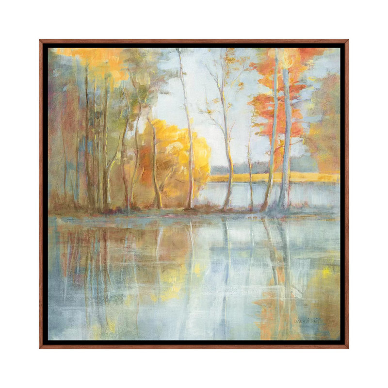 Reflet bord de lac par Danhui nai-impression, Pas de tapis, H 37 po x l 37 po x P 1,5 po, Toile classique avec cadre brun