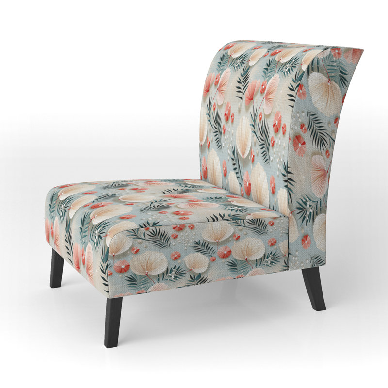 Upholstered Tropical Accent Slipper Chair C, Seaside Elegance Tropical Pattern I
