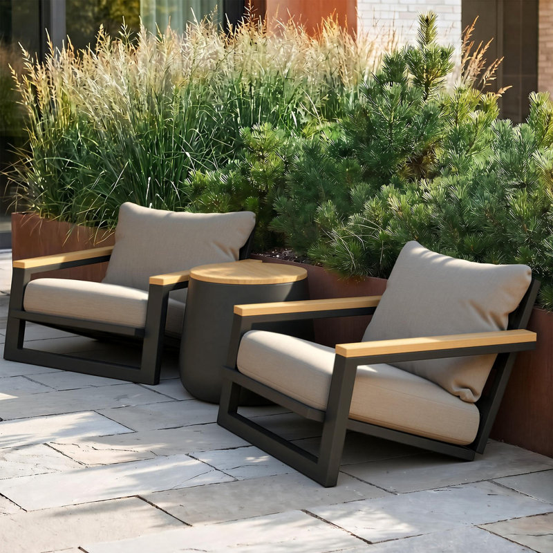 Ensemble de conversation pour patio avec table de bout, Light Grey, 3 pièces: table, 2 chaises