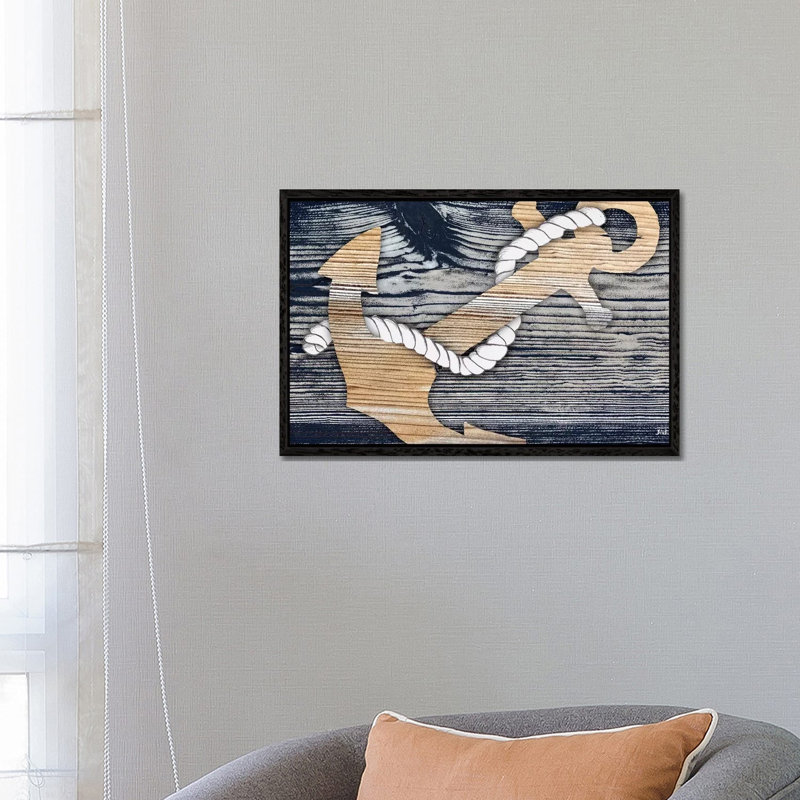 The Gold Sea Anchor by Patricia Pinto - Floater Frame Gallery-Wrapped Canvas Giclée on Canvas, Black, 66.04 cm H x 45.72 cm W