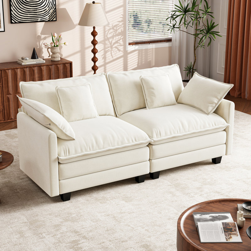 George 76.8" Chenille Modular Sectional Sofa, Beige