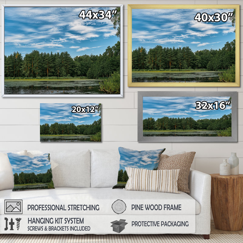 «Blue Mountain Lake Sunset In Arkansas II», reproduction sur toile, H 12 po x l 20 po x P 1 po, Cadre flottant doré