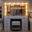 Dressing Table with Power Outlet and LED Mirror, 11 Drawers, 3 Lighting Modes, Glass Top, Stool-1550760444