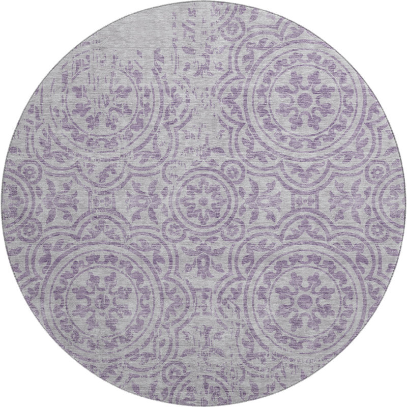 Premium Machine Washable Prisco Lavender Rug, Round 8'