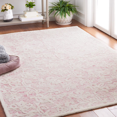 Msr Metro Floral Handmade Tufted Wool Area Rug in Pink/Ivory