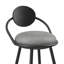 Tabouret de comptoir pivotant 26 po Carnation en fer noir avec similicuir gris rétro et dossier en bois noir