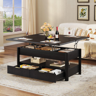 Table basse 4 en 1 à plateau relevable avec rangement caché et tiroirs